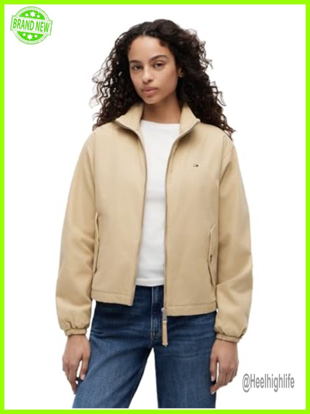 Lightweight Cotton Zip Up Jacket with Funnel Neck and Pockets